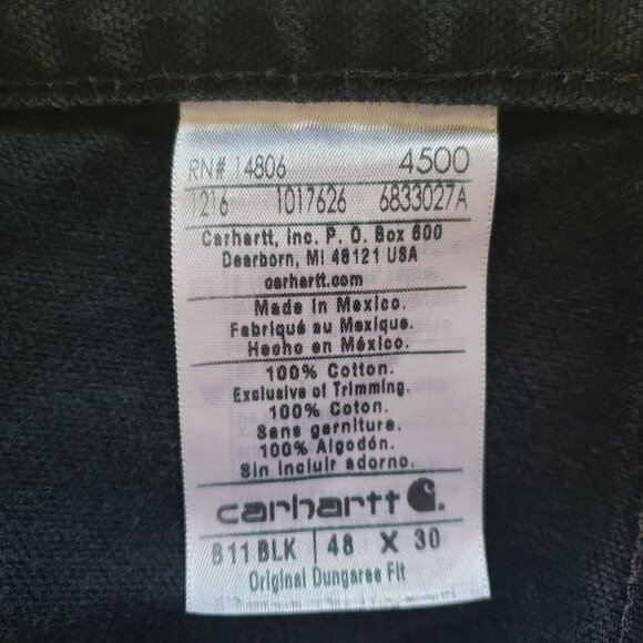 Carhartt Mens Black Pants Size 48 x 30 Worn Faded Distressed Dungaree Work Pants - Picture 15 of 16